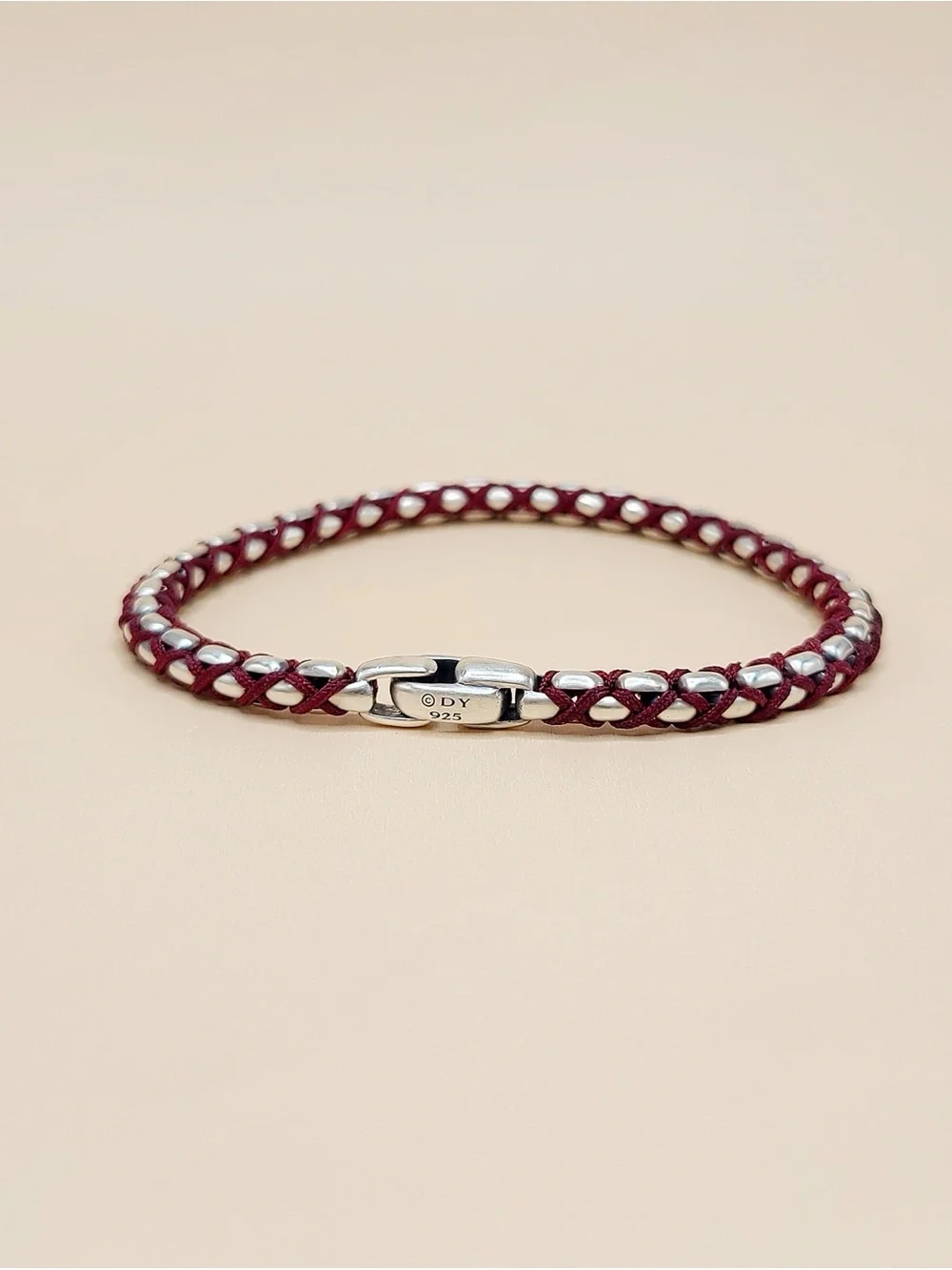 David Yurman Woven Maroon Box Chain Bracelet In Sterling Silver , 4.8mm